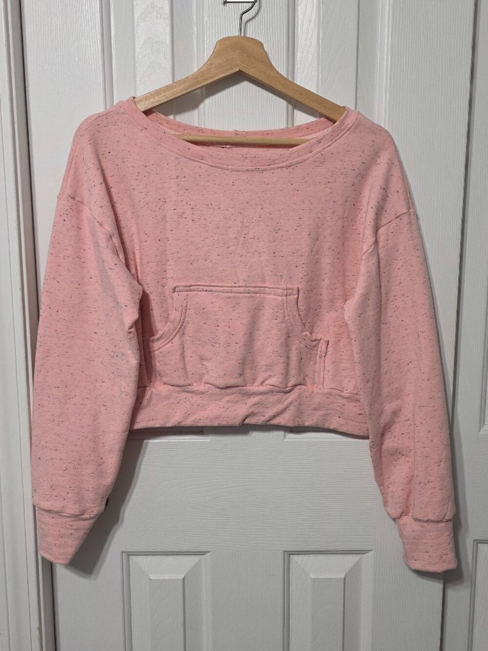 Women's Pink Speckled Crop Sweatshirt, Small
